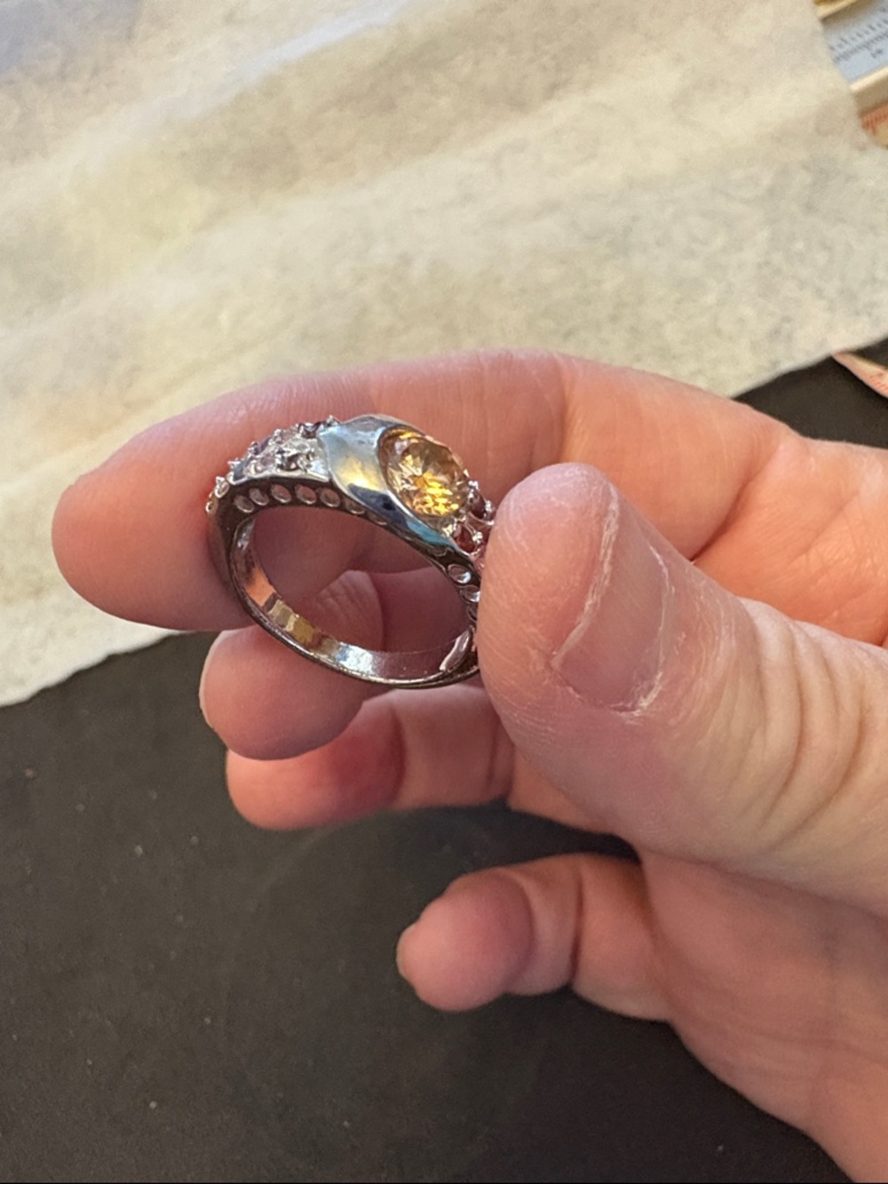 Vintage Sterling Silver Yellow Citrine Ring with Accent Stones - Picture 10 of 13
